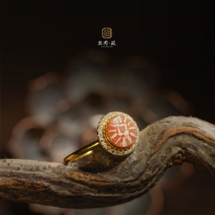 轻奢气质 镶钻小众新中式 古法太阳花戒指 18k黄金镶嵌原创设计款