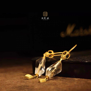 轻奢宫廷 男女小众气质新中式 古法水晶耳坠 18k黄金镶嵌原创设计款
