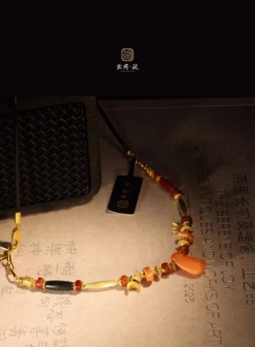 古法飞蛾玛瑙黄金项链手链两戴原创设计款男女新中式优雅气质高端