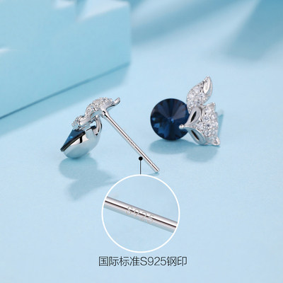 2020年狐狸元素施华新款潮耳钉女纯银耳饰网红洛世奇法式耳环采用