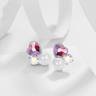 网红元素潮女气质新款洛世奇小众珍珠爱心采用施华设计感2019耳钉