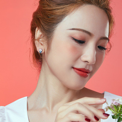 2020年洛世奇小巧纯银高级感耳环施华潮女水晶简约女爱心耳钉新款