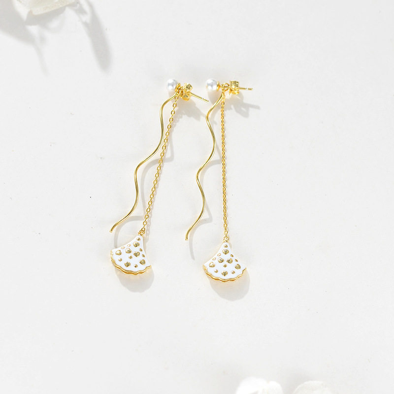 宝艺龙新款S925纯银金贝壳耳线超级特别扇贝耳饰时尚百搭首饰