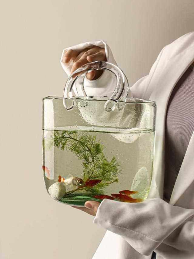 。贝汉美轻奢网红手提篮包包玻璃花瓶摆件客厅插花创意鱼缸家居装