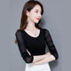 小衫 网纱打底衫 女内搭蕾丝紧身上衣女低领沙t黑色修身 纱衣打底衫
