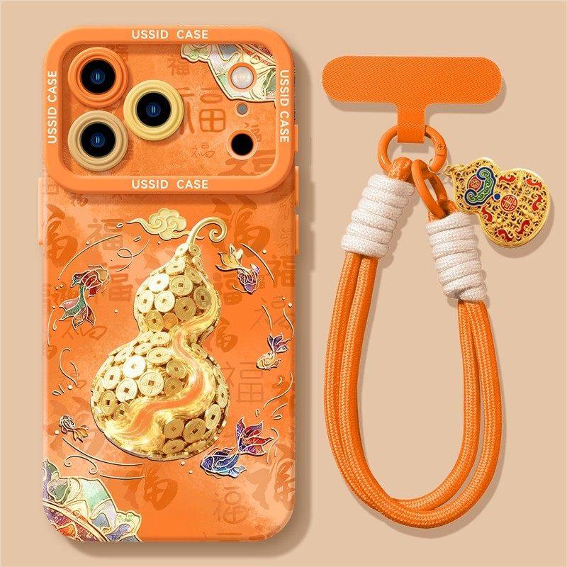 适用苹果17promax手机壳iphone17系列16pro橙色2026新年15防摔pro硅胶max国风14全包12带挂绳17pro新款