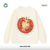 美式 番茄炸了 复古高街小众趣味印花圆领卫衣重磅加厚ins春秋