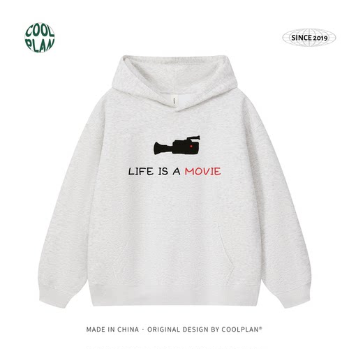 LIVE IS A MOVIE小众设计感连帽卫衣复古文艺ins宽松休闲上衣秋冬