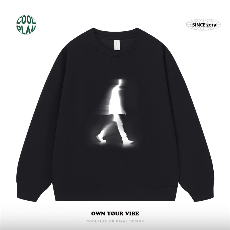 CoolPlan虚幻重影人朦胧设计感简约小众做旧美式复古圆领卫衣秋冬