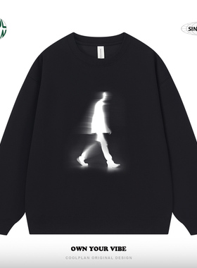 CoolPlan虚幻重影人朦胧设计感简约小众做旧美式复古圆领卫衣春秋