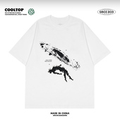 高街国潮牌 美式 坠落太空抽象小众设计基础百搭短袖 男纯棉t恤夏季