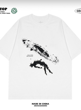 坠落太空抽象小众设计基础百搭短袖男纯棉t恤夏季美式高街国潮牌