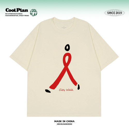 CoolPlan 城市漫步美式涂鸦创意潮牌t恤 嘻哈高街小众夏季短袖