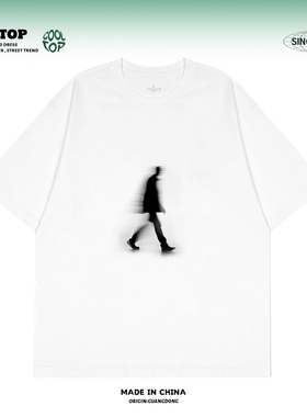 CoolPlan模糊人小众叠影印花设计感高街男女短袖t恤百搭宽松上衣