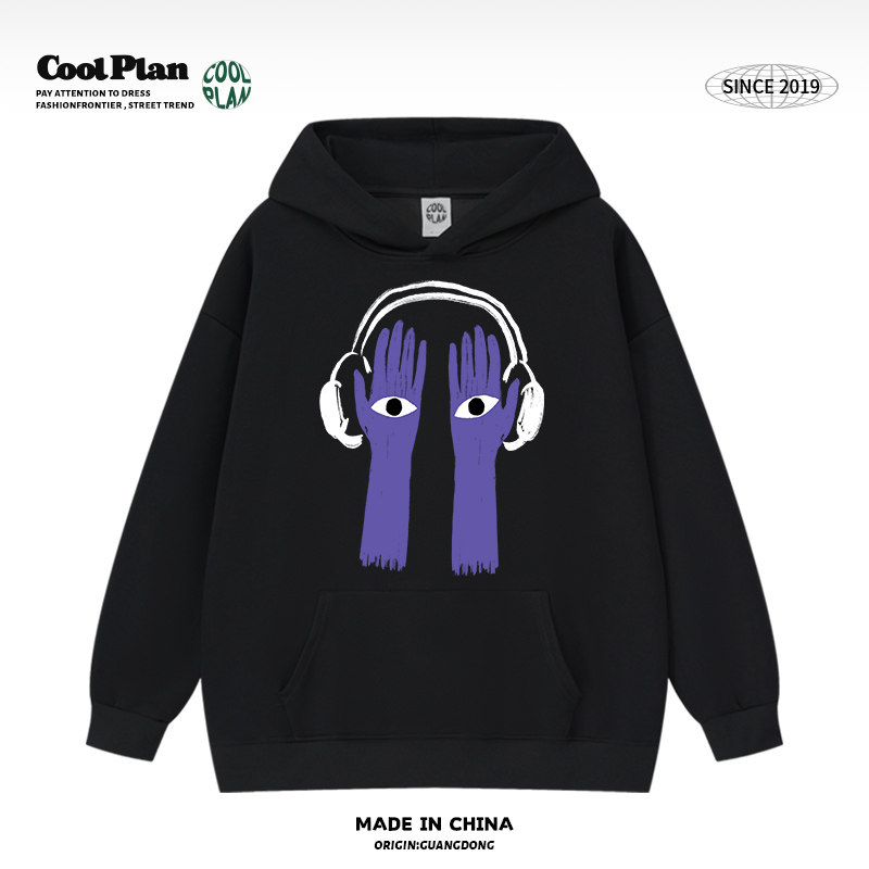 美式小众复古紫色耳机i人男女中性BF风宽松重磅高街男女秋冬卫衣