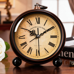 复古闹钟起床神器台式 摆件 钟表座钟桌面老人专用静音2026时钟新款
