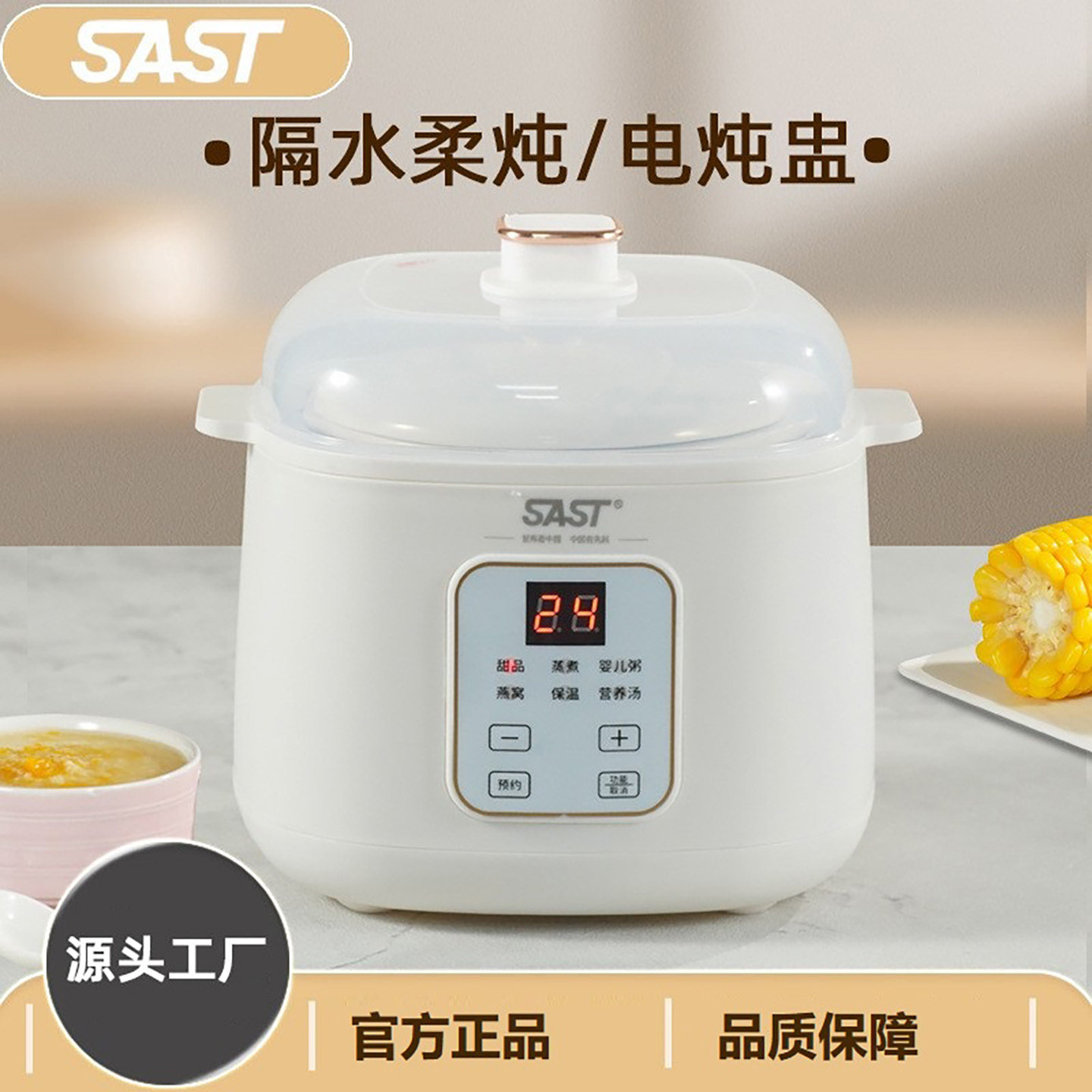 SATA/先科智能电炖锅 1L白瓷内胆5大功能燕窝营养汤