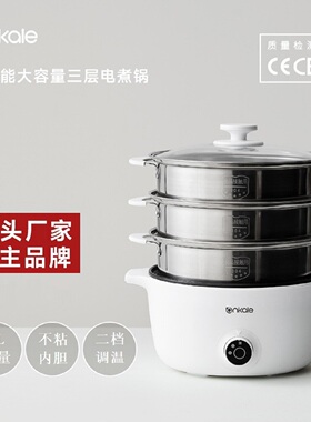 ankale电蒸锅电煮锅 3L不粘锅304不锈钢蒸笼2档调温煎炸炒煮火锅