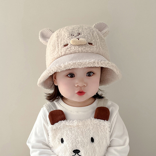 宝宝帽子秋冬季渔夫男女儿童加绒保暖盆帽婴儿加厚小熊可爱防风冬