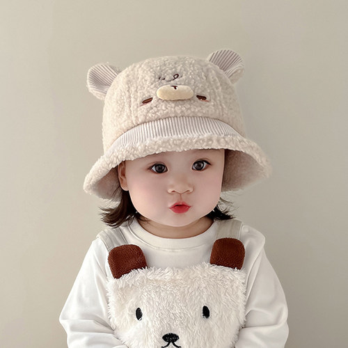 宝宝帽子秋冬季渔夫男女儿童加绒保暖盆帽婴儿加厚小熊可爱防风冬