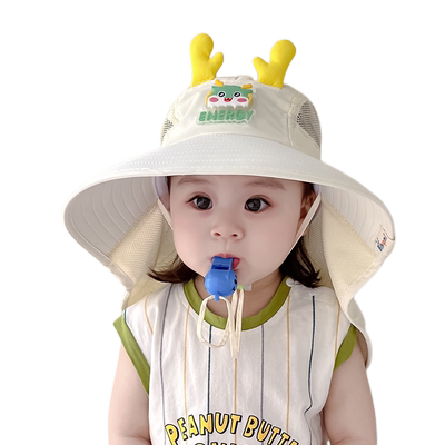 宝宝帽子夏季透气网眼大帽檐防紫外线儿童遮阳帽男女童护脖披肩帽
