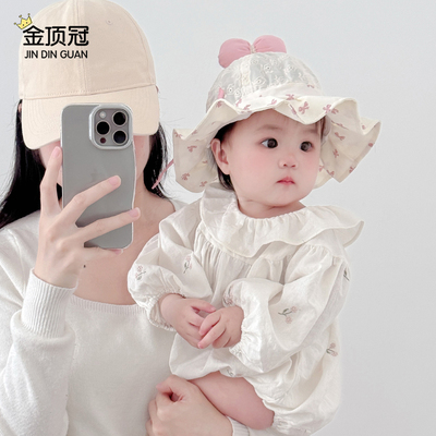 女宝宝帽子婴儿可调节渔夫帽薄款甜美蝴蝶结女童小月龄遮阳帽夏季