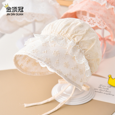 婴儿遮阳帽子春夏薄款小月龄外出防晒帽女宝宝蕾丝花边公主帽可爱