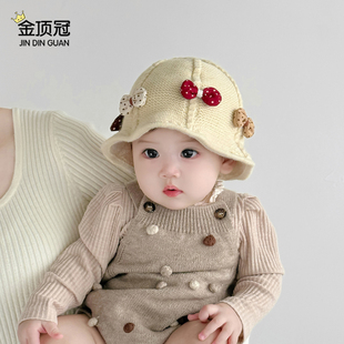 婴儿帽子秋冬季可爱女童婴幼儿宝宝针织毛线保暖冬季儿童渔夫帽