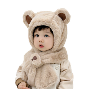 宝宝帽子围巾一体护脖帽秋冬季儿童可爱男孩男童女保暖围脖护耳帽