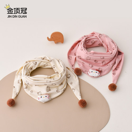 婴儿围巾秋冬女宝宝卡通三角巾洋气可爱绒球防风围脖