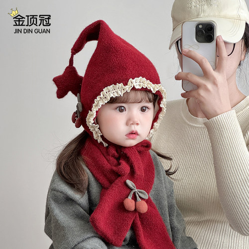 宝宝帽子围巾套装男女童加厚保暖