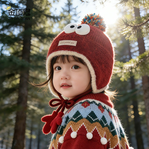 冬季男女童针织加厚护耳帽