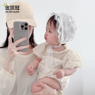 薄款 婴儿帽子夏季 女宝宝公主风遮阳帽新生儿小月龄纯棉透气宫廷帽