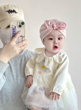 婴儿帽子春秋款a类纯棉新生儿胎帽女宝宝印度帽0-3月初生囟门帽冬