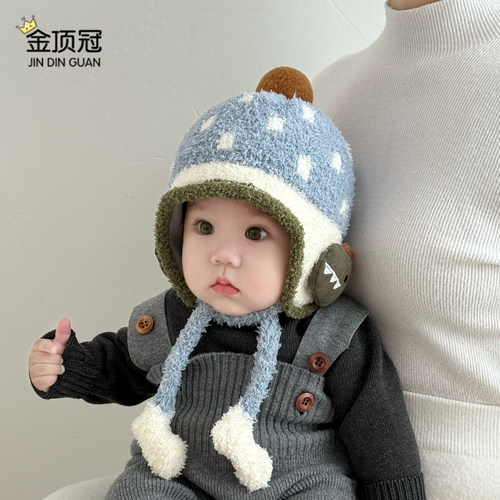婴儿帽子秋冬季男女宝宝毛线毛绒
