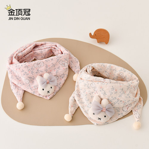 婴儿围巾秋冬新款女童兔子三角巾
