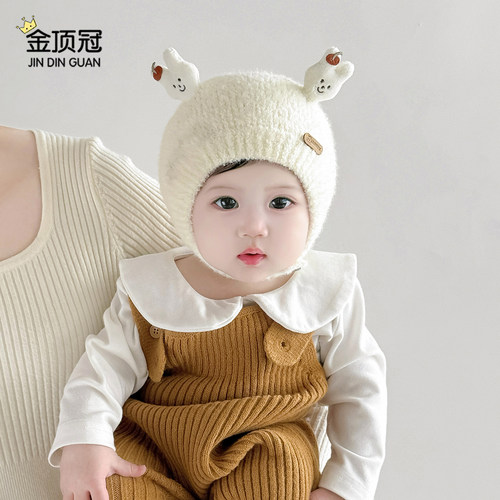 婴儿帽子秋冬季宝宝可爱毛绒帽