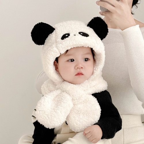 儿童围巾一体帽宝宝帽子秋冬季加绒男女童婴幼儿毛绒帽冬天护耳帽