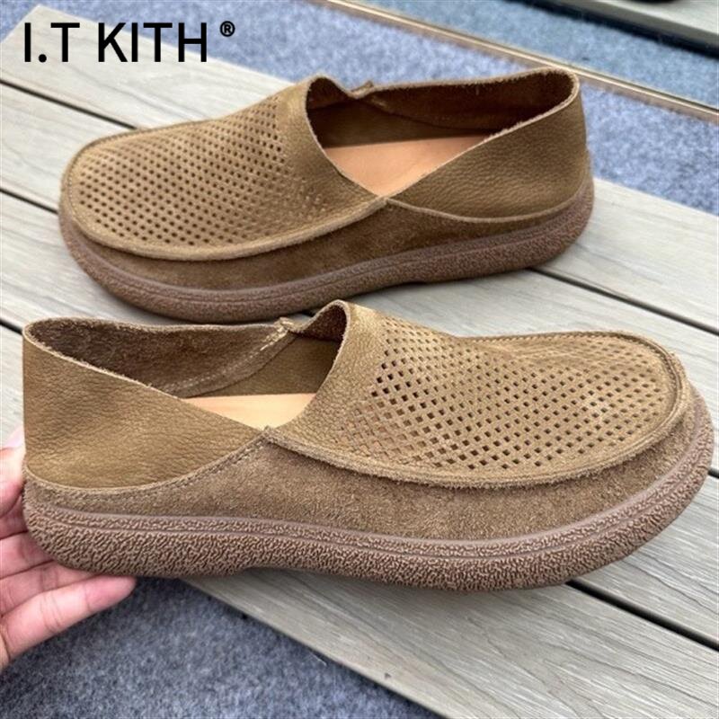 I.T KITH2025夏季一脚蹬懒人鞋磨砂头层牛皮男鞋透气真皮复古