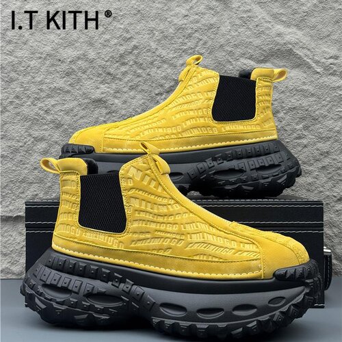 I.T KITH2025秋季新款厚底增高软底老爹鞋男士套脚覆古马丁靴男个