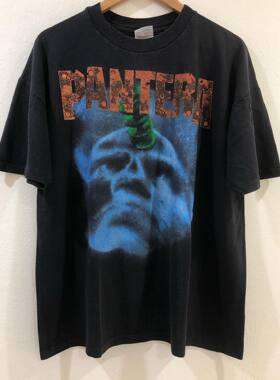 美式古着Vintag 潘多拉乐队街头风写实复古抽象款复古版型insT恤