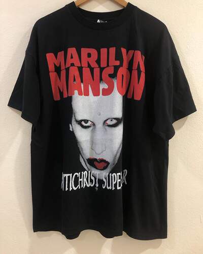 美式古着vintage Marilyn manson乐队嘻哈短袖T恤oversize青春潮