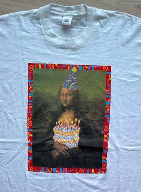 恶搞名画蒙罗丽莎的微笑艺术风创意小众短袖T恤超火潮牌大码休闲