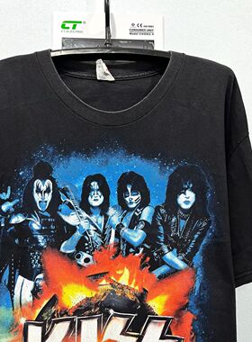 美式古着vintage KISS​乐队The​ hottest show on复古宽松短袖