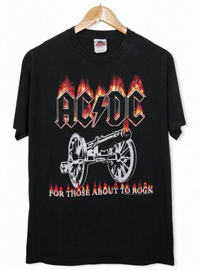 美式古着vintage ACDC乐队摇滚美潮hiphop复古高街落肩街头短袖
