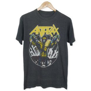 美式古着vintage Anthrax炭疽摇滚乐队嘻哈摇滚短袖高街T恤设计感