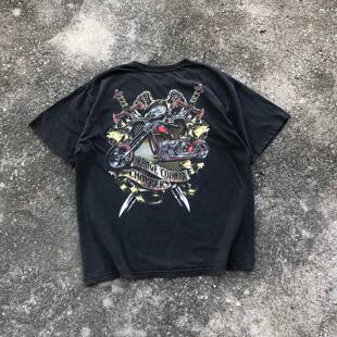 美式古着Vintage街头风休闲短袖T恤rapper穿搭嘻哈摇滚哥特高街