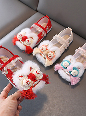 兔狸狸儿童汉服单鞋子虎头鞋刺绣中国风鞋春古风女童汉服鞋