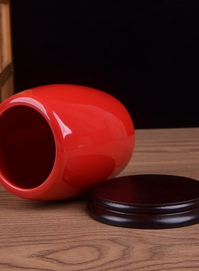 陶瓷笔筒现代中国风桌o面收纳办公室书房家居装饰风水摆件红色笔