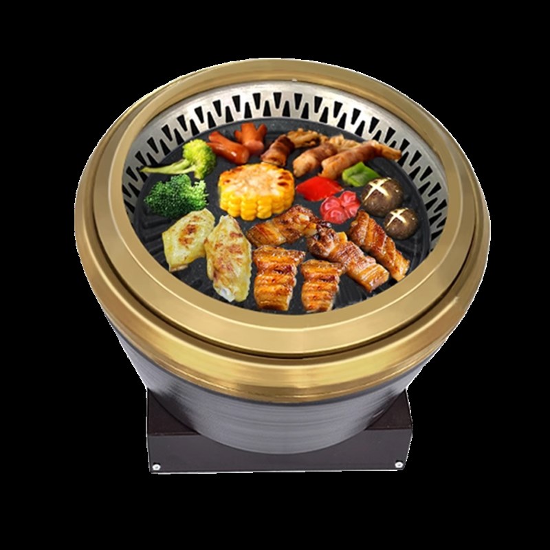 韩式金色圆形无烟电烤炉商用自助餐厅不粘烤盘S日式烤肉炉烧烤桌